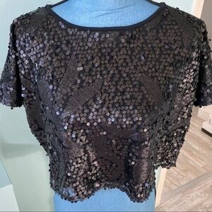 Cropped Sequined Top Sz Small Black Lined Pristine Condition By Lucca Couture
